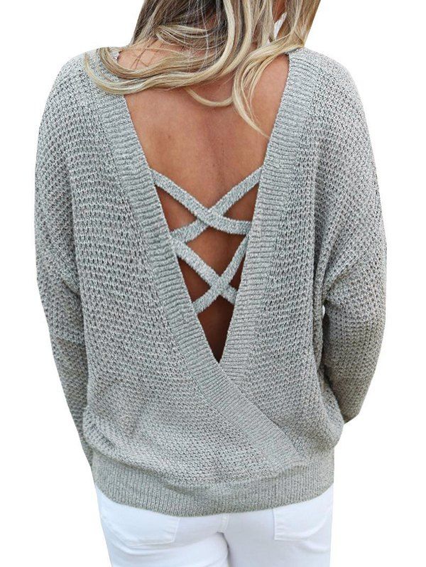 

Criss Cross Drop Shoulder Convertible Sweater, Gray cloud