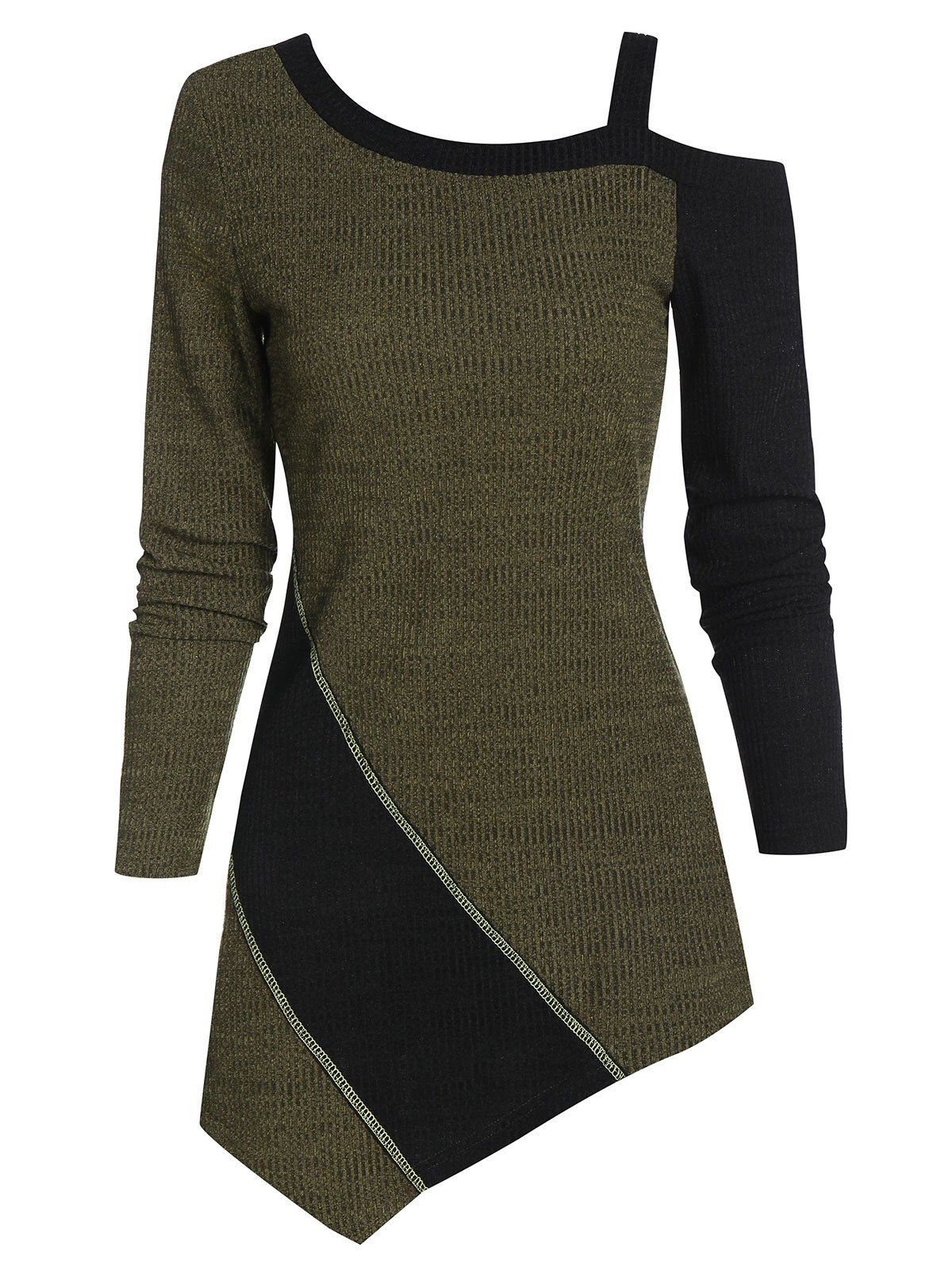 

Cold Shoulder Knitted Asymmetric T Shirt, Multi-a