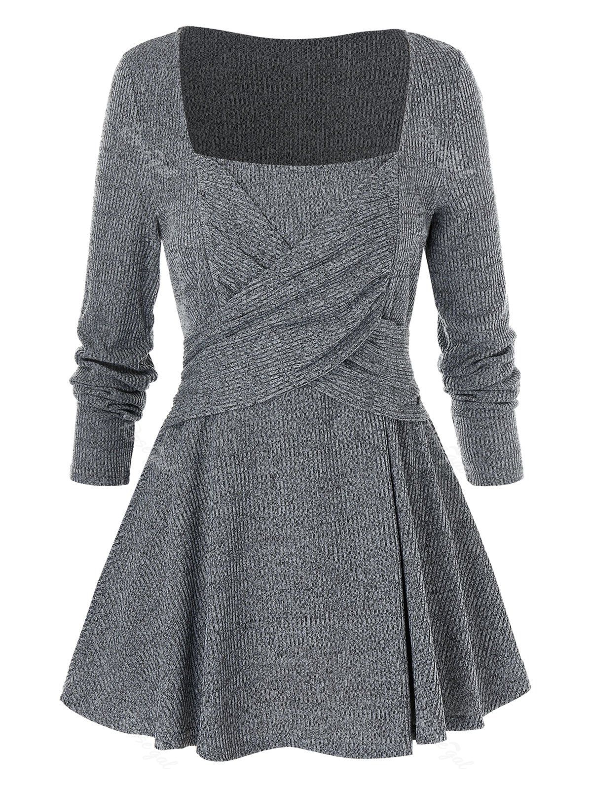 

Plus Size Long Sleeve Square Neck Solid Sweater, Dark gray