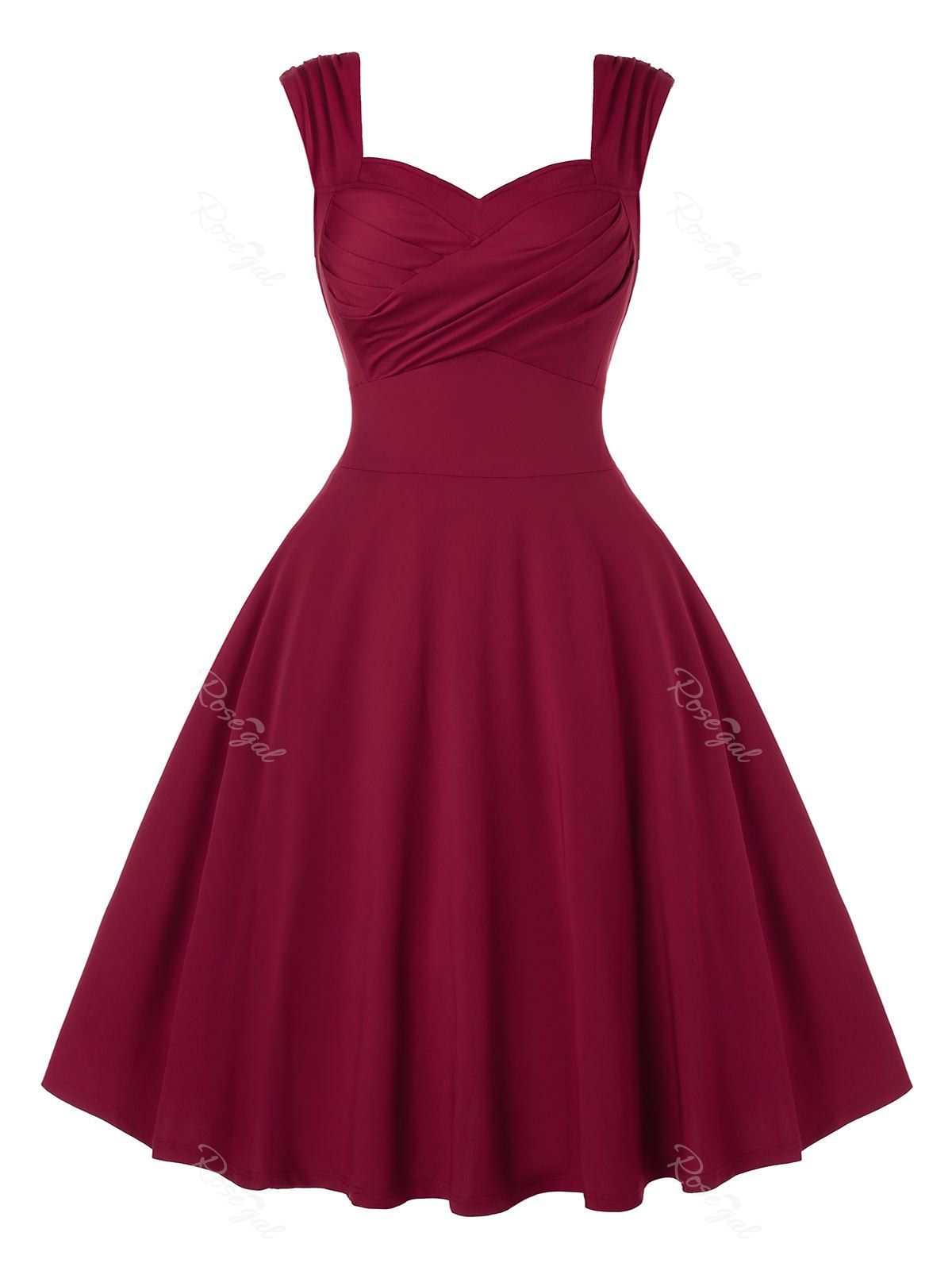 

Plus Size Sleeveless Sweetheart Collar Dress, Red wine