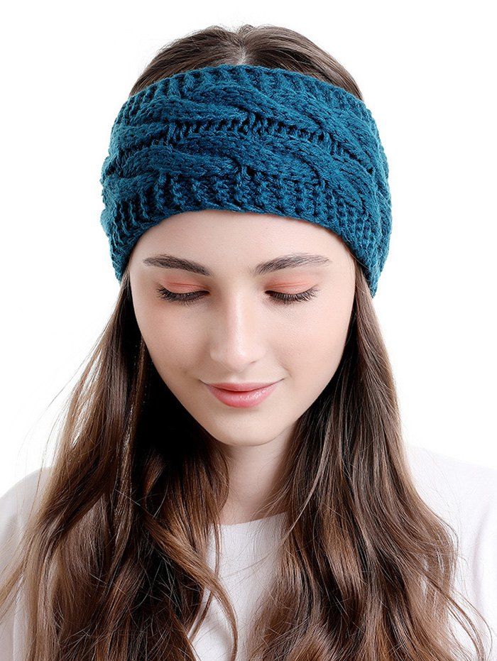 

Knitted Twist Wide Headband, Peacock blue