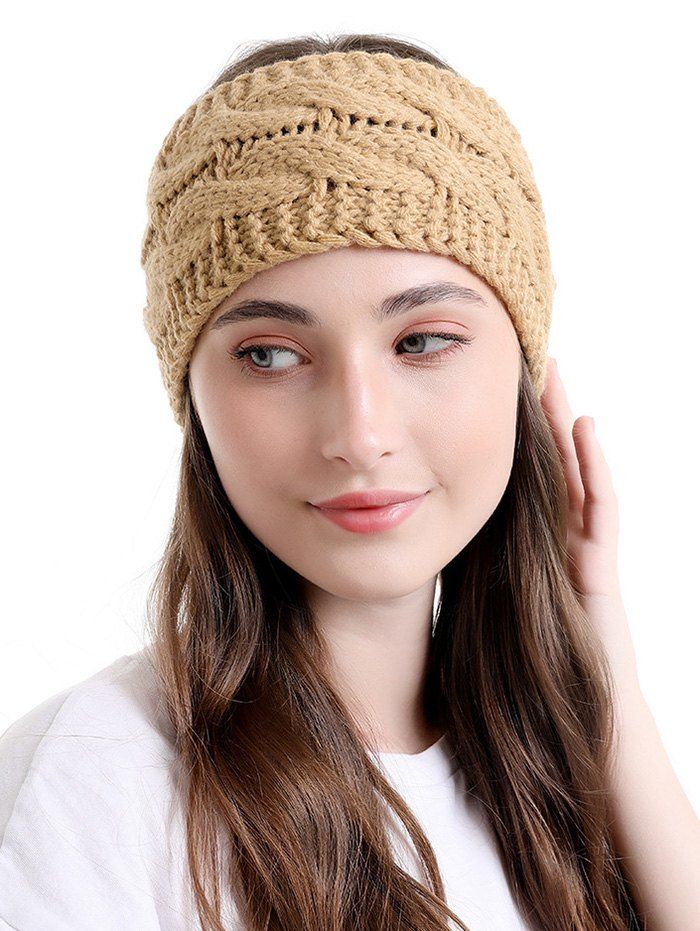 

Knitted Twist Wide Headband, Camel brown