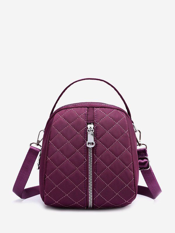

Front Zip Quilted Mini Nylon Backpack, Velvet maroon