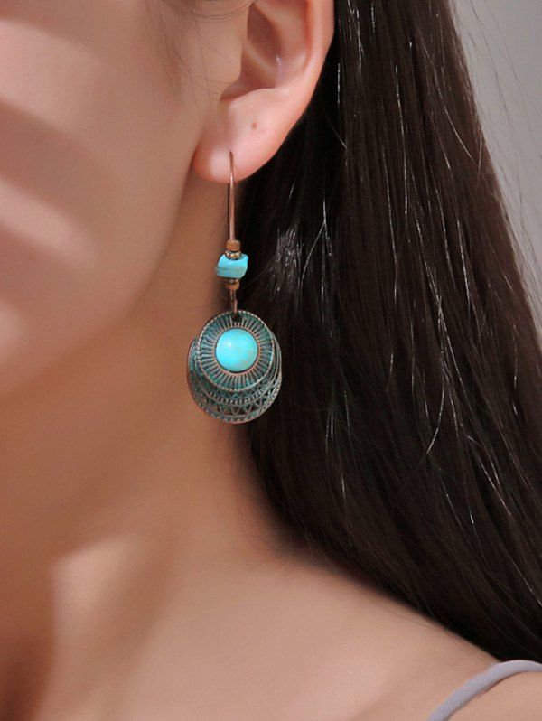 

Faux Turquoise Hollow Out Round Drop Earrings, Seaweed green