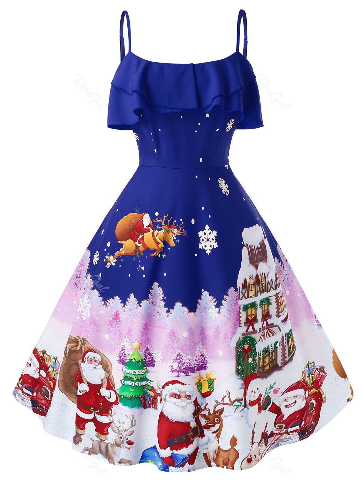 Plus Size Christmas Vintage Printed Party Dress [50% OFF] | Rosegal