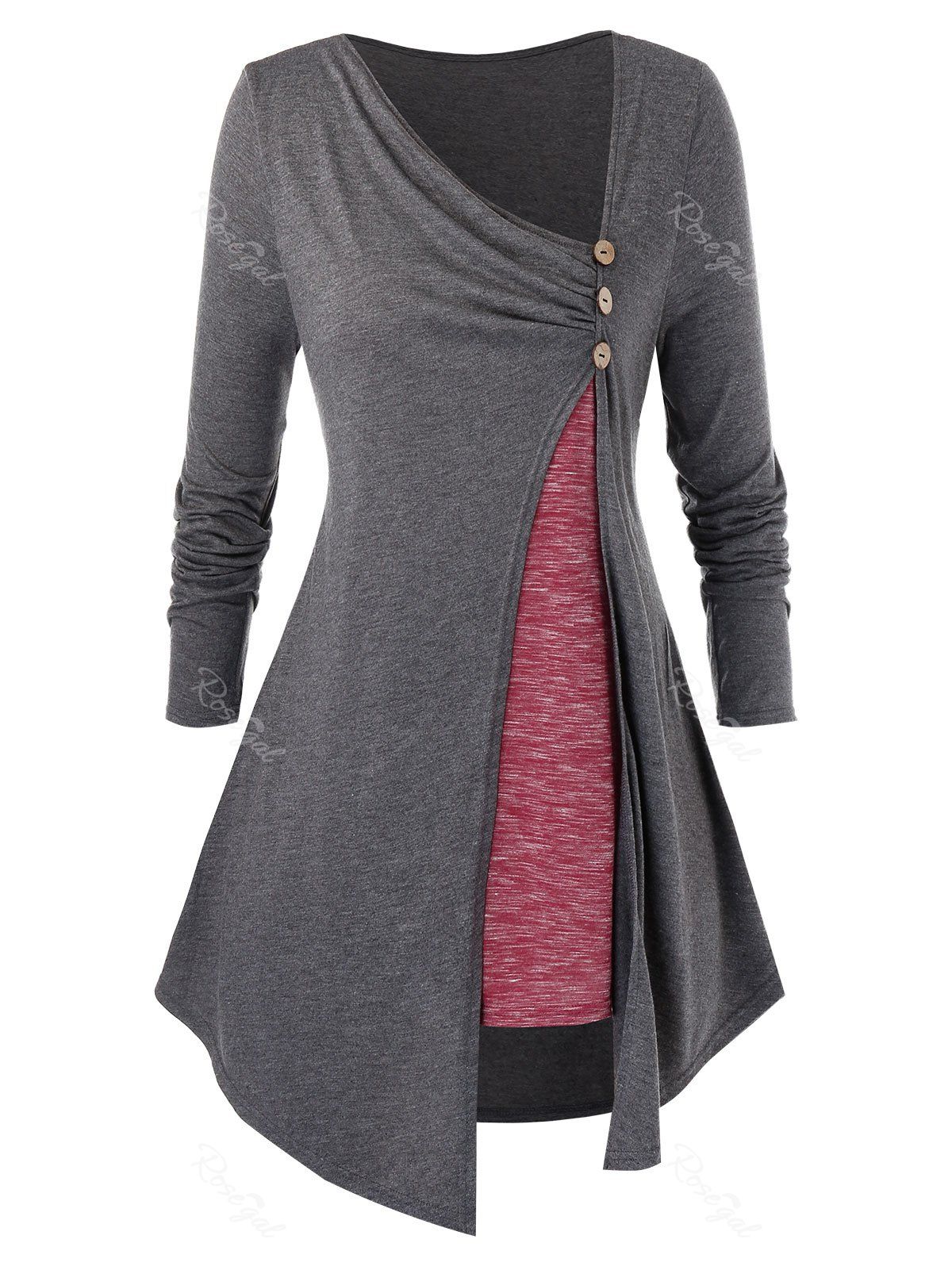 

Plus Size Contrast Heathered Irregular T Shirt, Dark gray