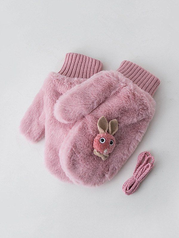 

Winter Velour Rabbit Mitten Gloves, Pink rose