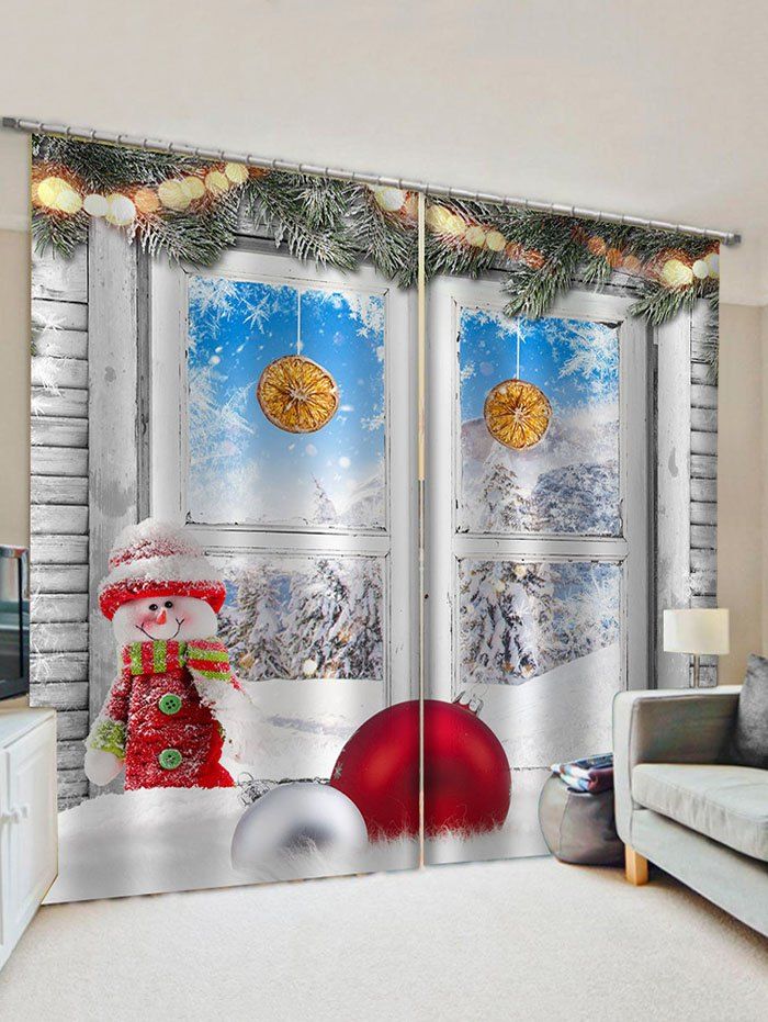 Sale Christmas Snowman Ball Pattern Window Curtains  