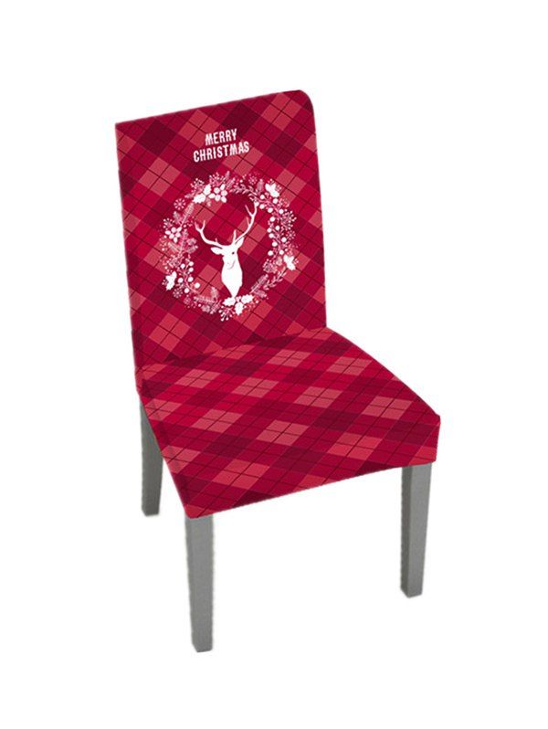 Fashion Christmas Wreath Elk Plaid Pattern Chair Cover  
