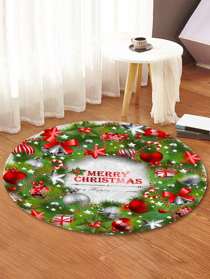 

Merry Christmas Gift Ball Pattern Floor Rug, Pine green