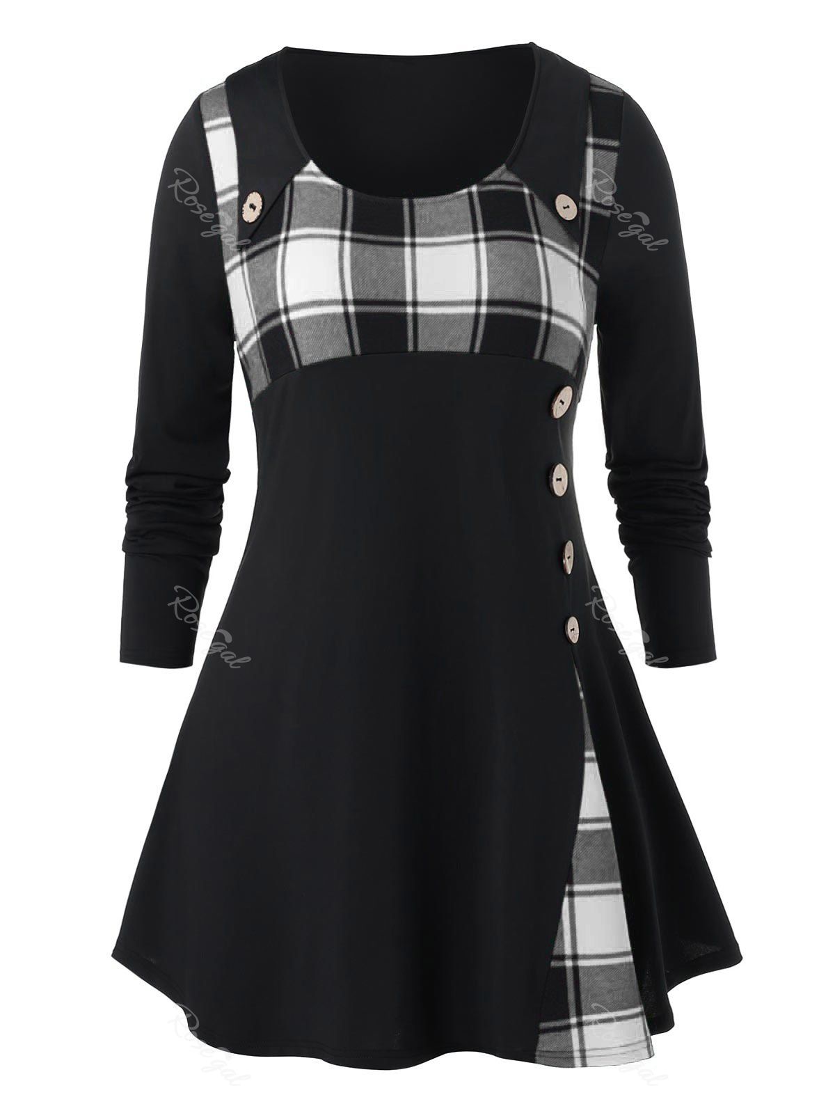

Plus Size Button Down Plaid Long Shirt, White