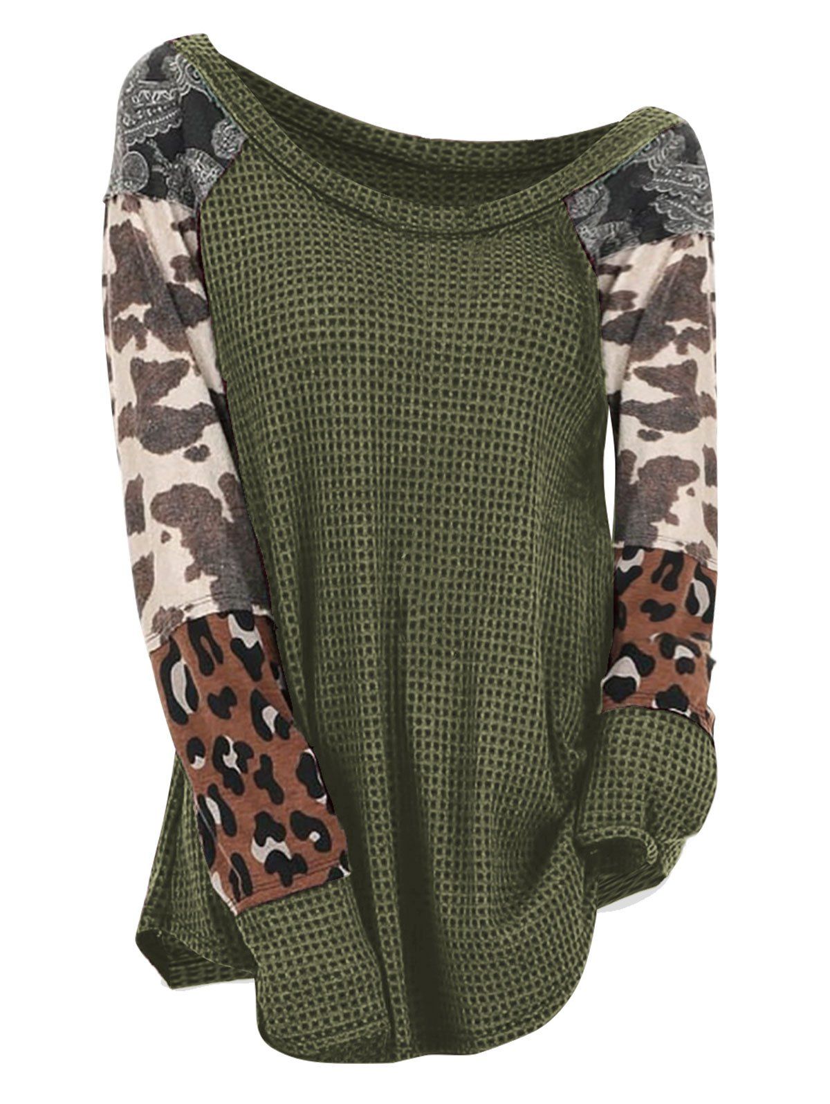 

Camo Leopard Raglan Sleeve Longline Knitwear, Army green