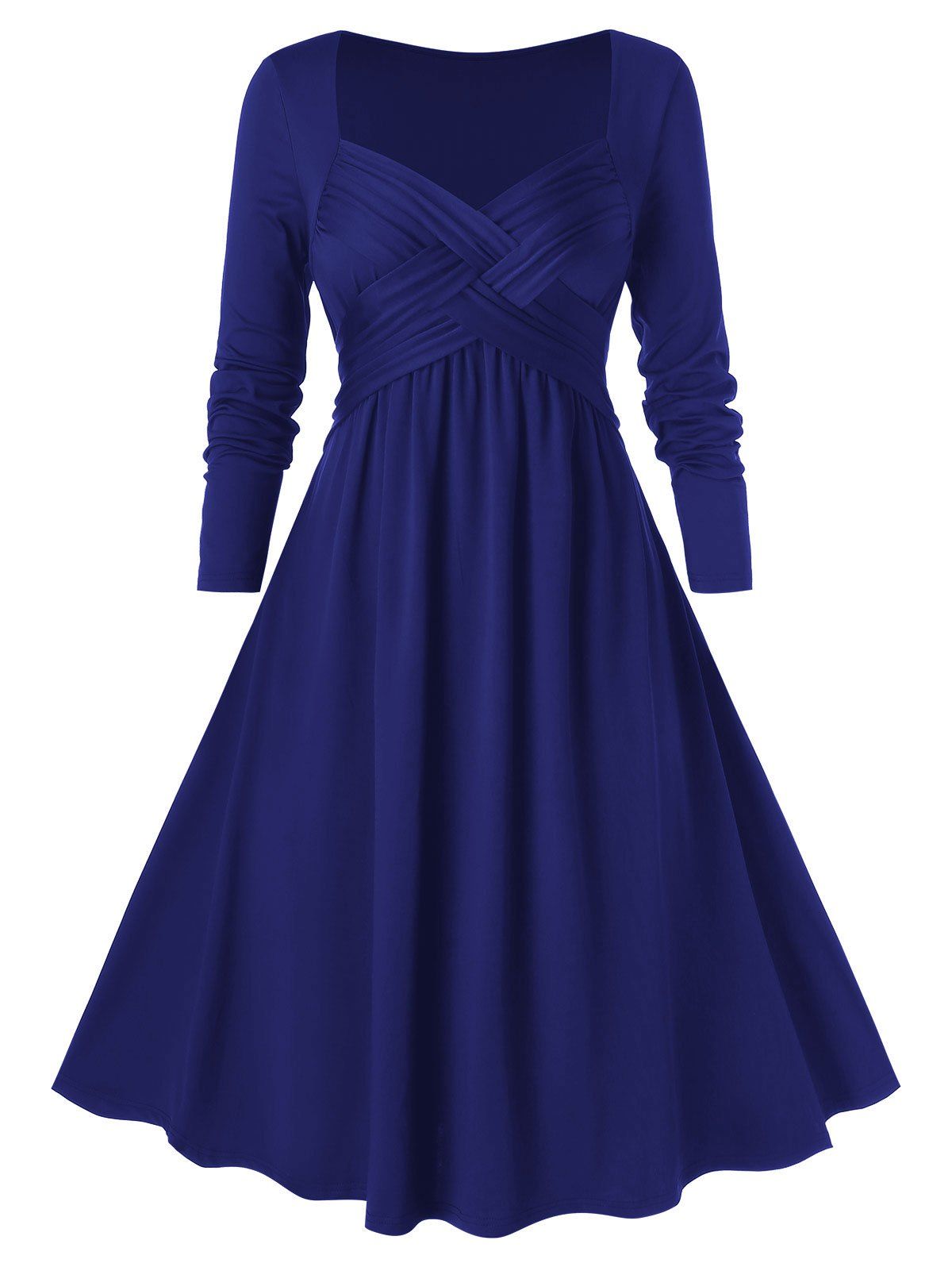 

Plus Size Criss Cross Midi A Line Dress, Cobalt blue