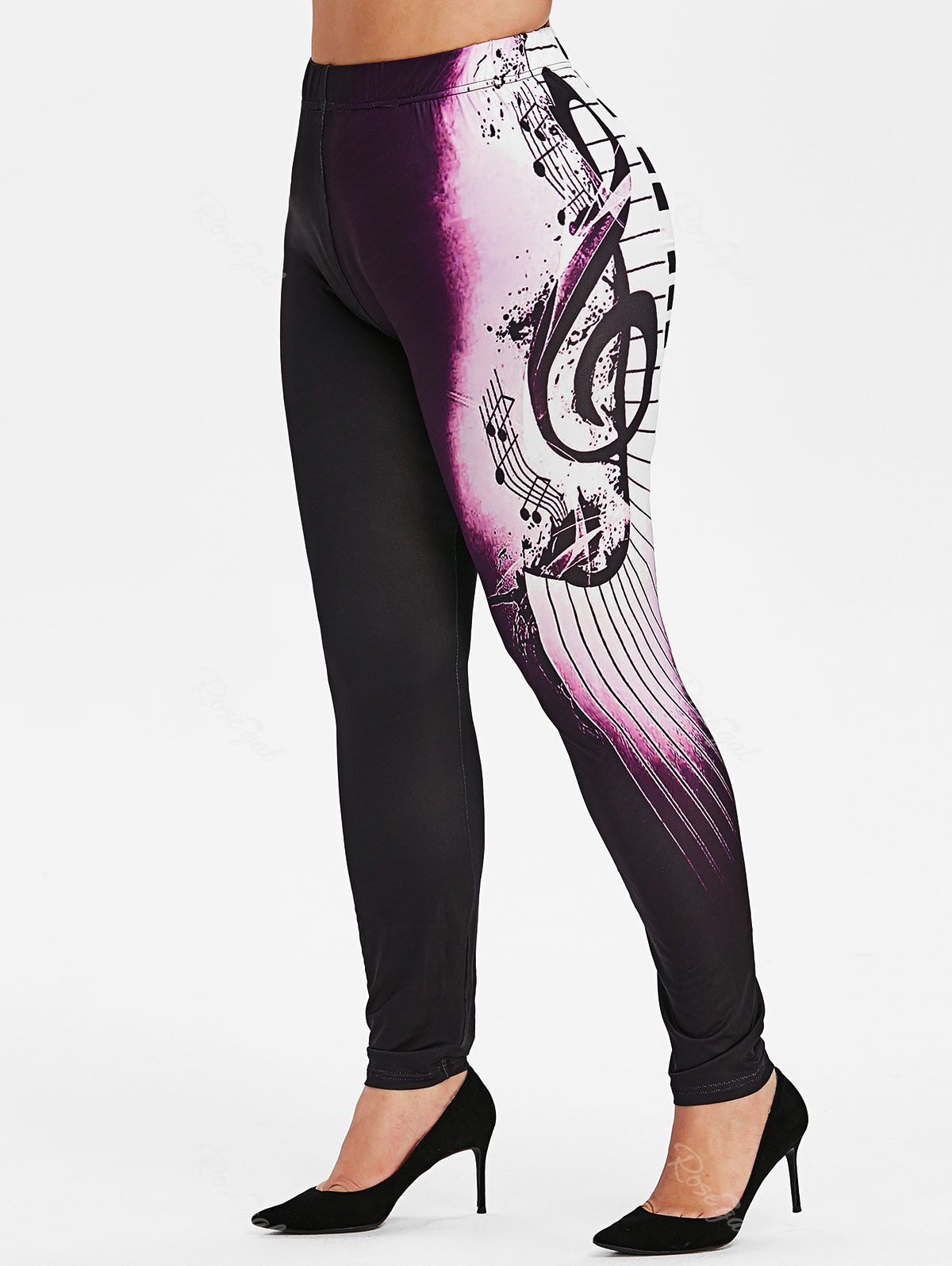 

Plus Size Musical Notes Print Ombre Leggings, Multi