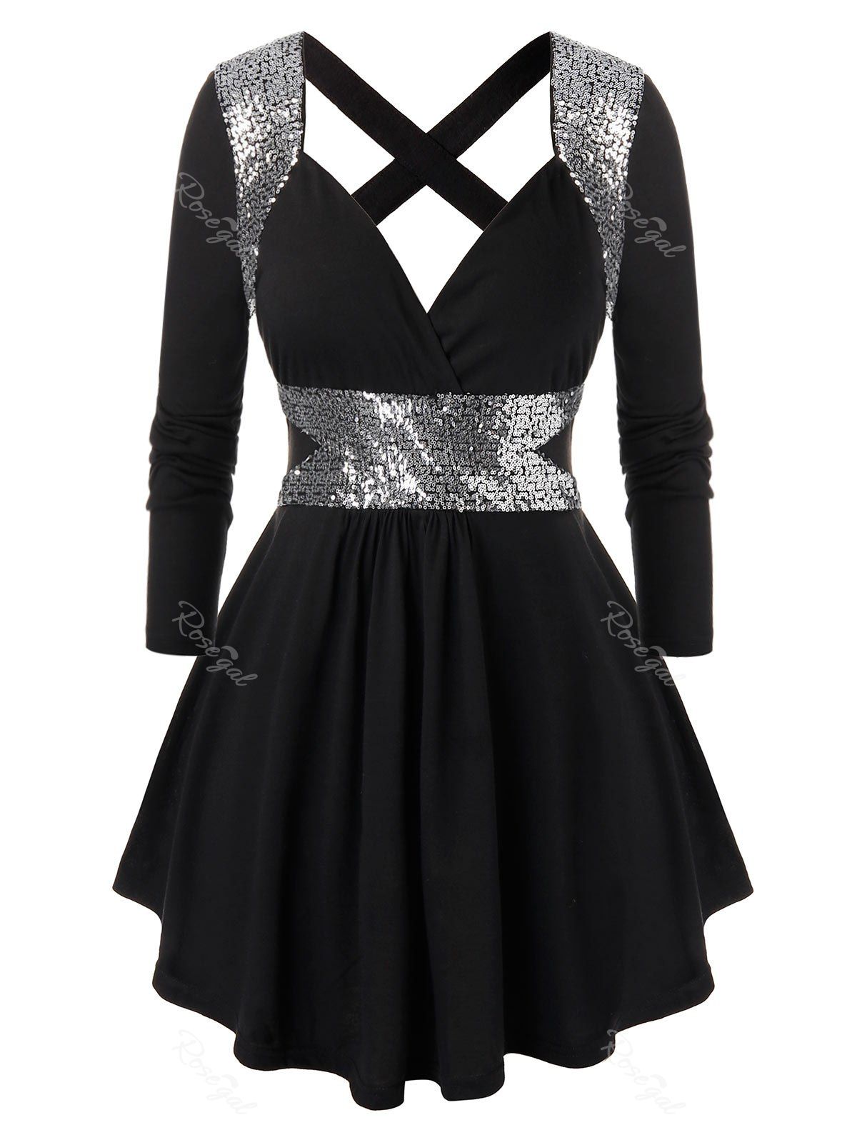 

Plus Size Crisscross Sequins Peplum T Shirt, Black