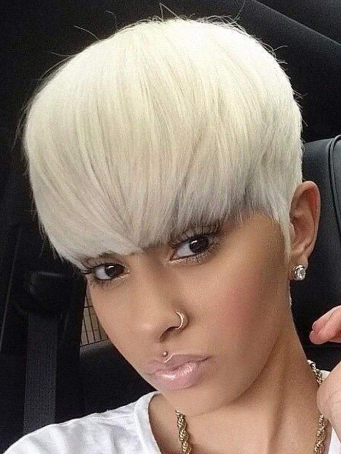 

Short Straight Synthetic Neat Bang Party Wig, Warm white