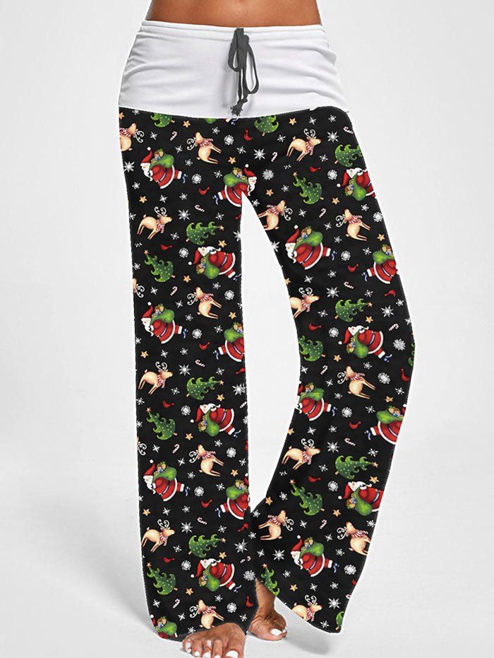 

Christmas Tree Snowflake Bowknot Wide Leg Pants, Multi-a