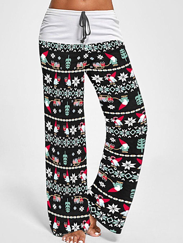 

Christmas Tree Snowflake Bowknot Wide Leg Pants, Multi-b