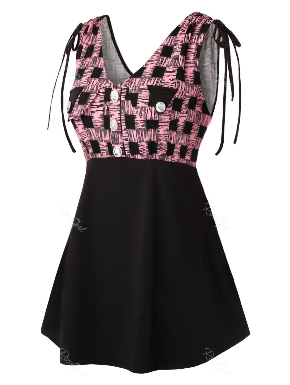 

Plus Size Sleeveless Button Checked Top, Light pink