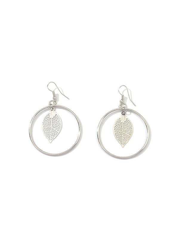 

Circle Hollow Leaf Drop Earrings, Silver