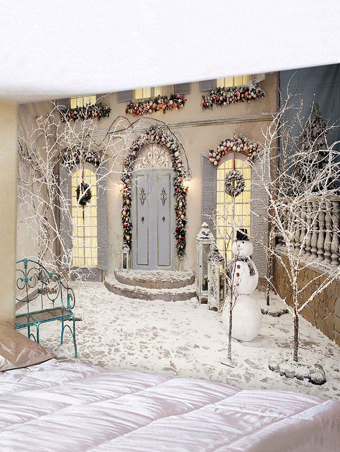 

Christmas Yard Snowman Print Tapestry Wall Hanging Art Decoration, Multi