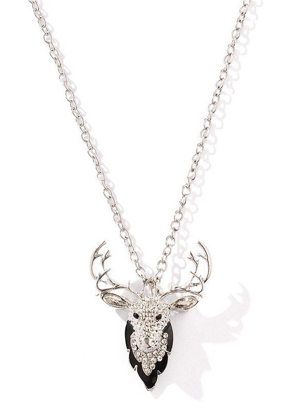 

Rhinestone Christmas Deer Pendant Necklace, Silver