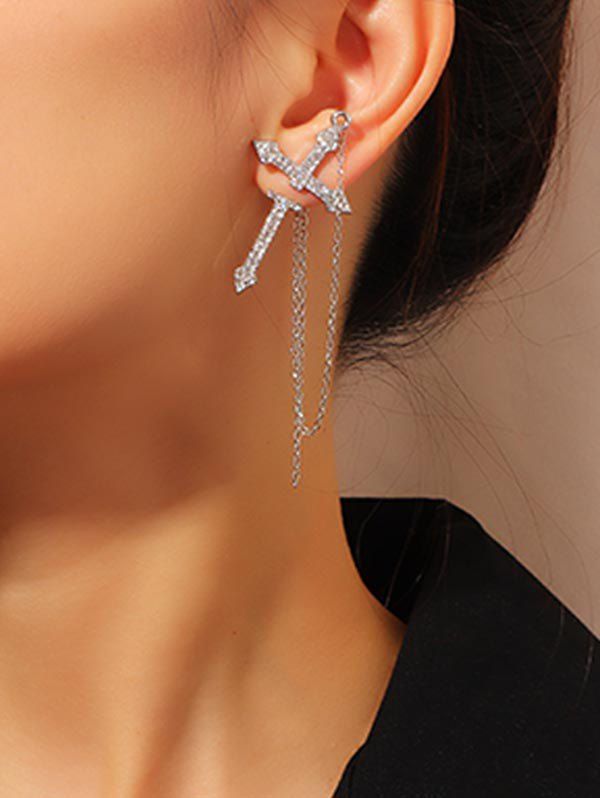 

Rhinestone Chain Cross Single Earring, Silver