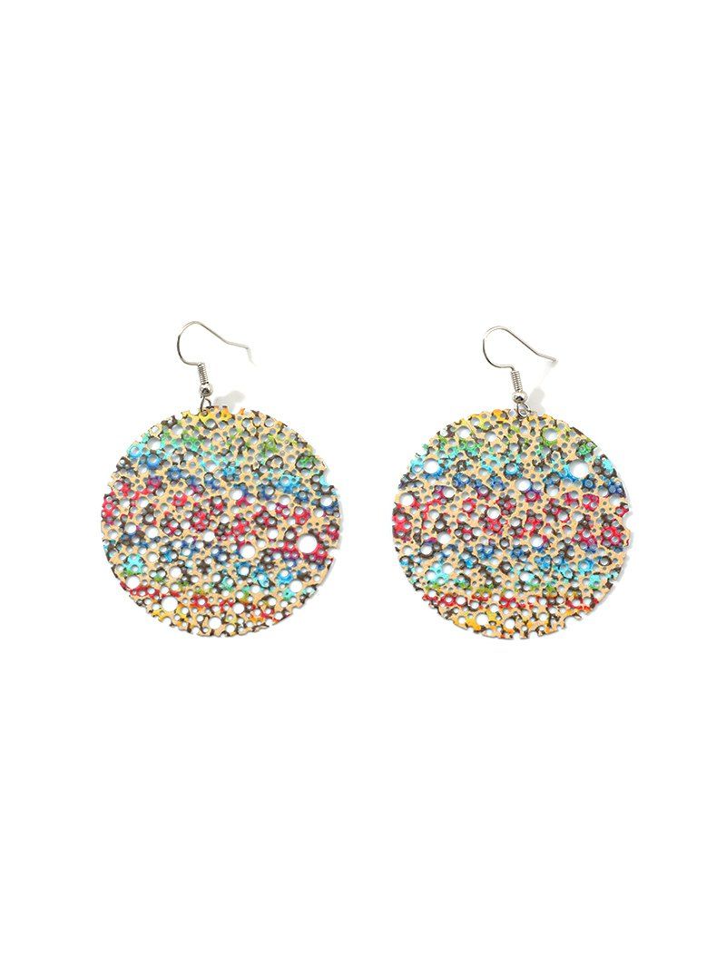 

Hollow Out Color Painted Round Drop Earrings, Multi