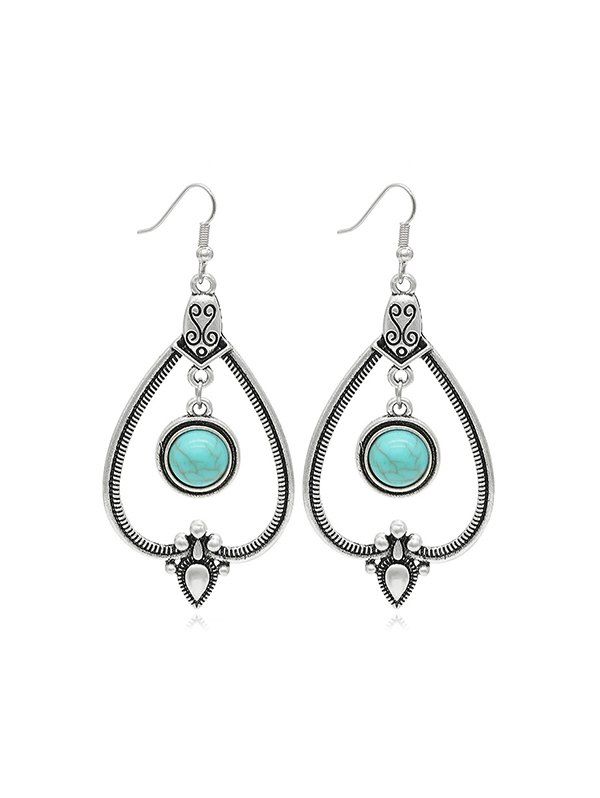 

Faux Turquoise Water Drop Shape Hook Earrings, Silver