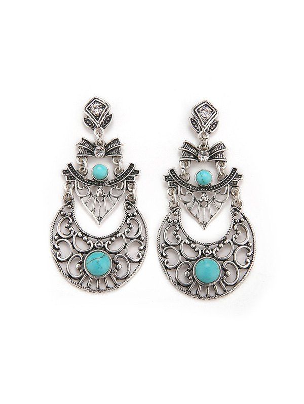 

Faux Turquoise Rhinestone Crescent Shape Drop Earrings, Silver