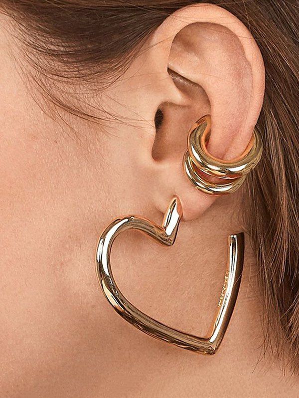 

3Pcs Hollow Heart Stud Earrings Set, Gold