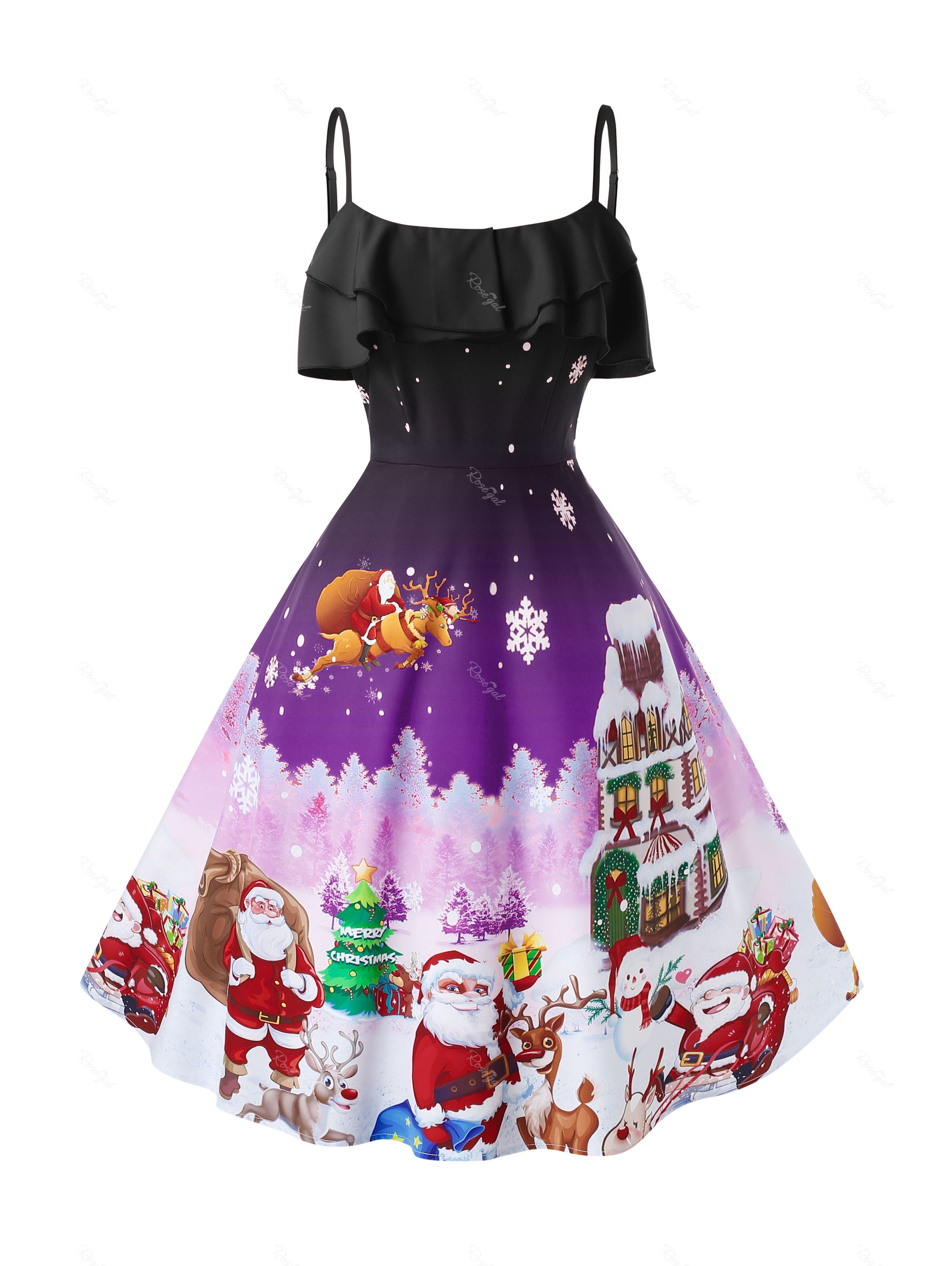 

Plus Size Christmas Vintage Printed Party Dress, Multi-b