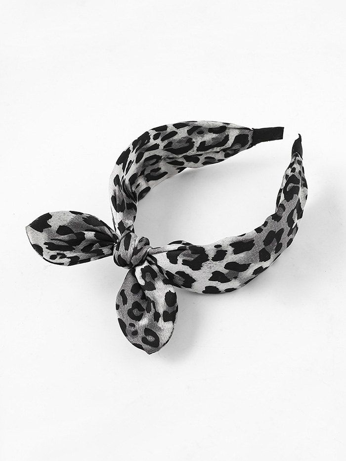 

Bowknot Leopard Print Wide Hairband, Gray
