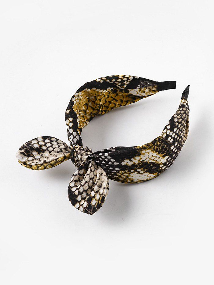 

Snakeskin Print Bowknot Wide Hairband, Gold