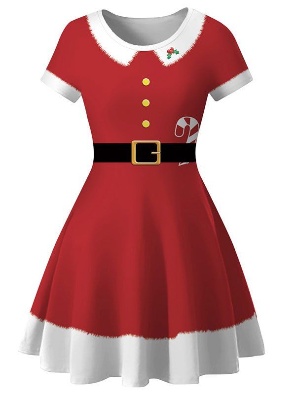 

Christmas 3D Print Knee Length Dress, Multi-f