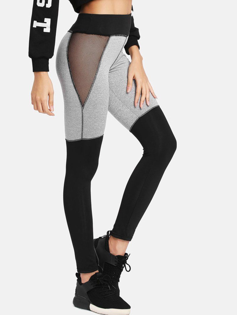 Color Lump Mesh Panel Leggings OFF Rosegal