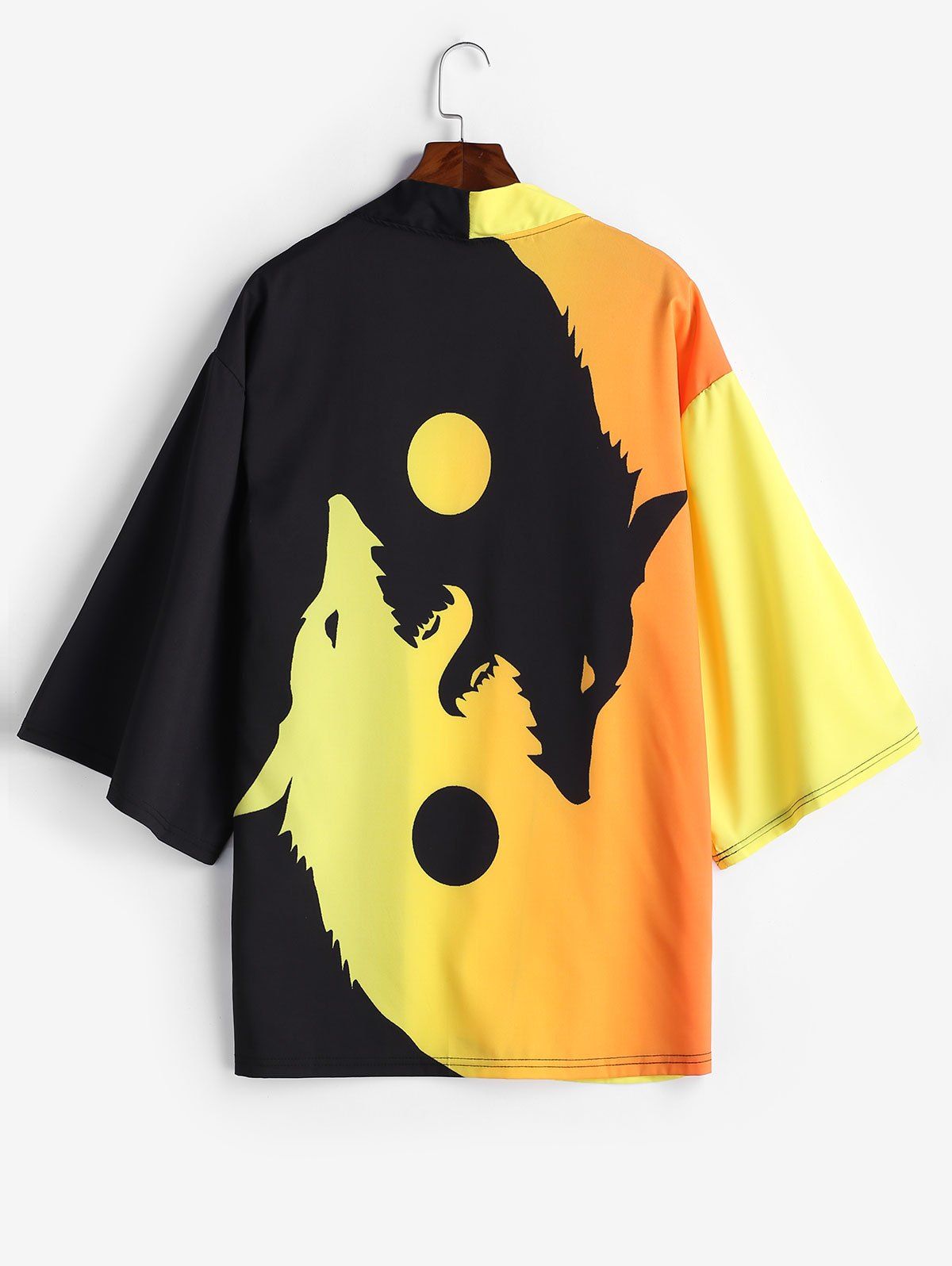 Shop Roaring Moon Wolf Print Casual Kimono Cardigan  