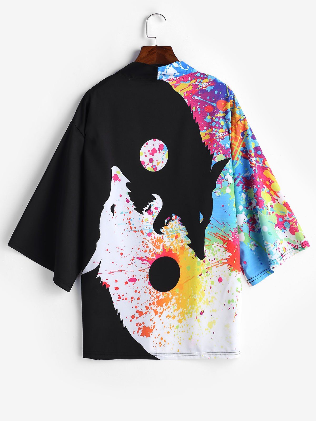 Store Roaring Moon Wolf Print Casual Kimono Cardigan  