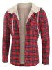 Plaid Chest Pocket Fleece Hooded Jacket -  
