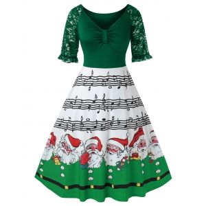 

Plus Size Christmas Printed High Wasit Plunge Dress, Medium sea green