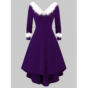 

Plus Size Christmas Asymmetrical Faux Fur Panel Knitted Dress, Purple iris