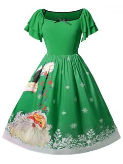 Christmas Plus Size Santa Claus Print Vintage Dress - JUNGLE GREEN - 2X