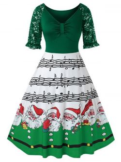 Plus Size Christmas Printed High Wasit Plunge Dress - MEDIUM SEA GREEN - 4X