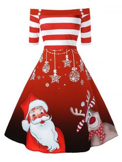 Tamaño más con vuelo del hombro cintura alta vestido de Navidad - LAVA RED - 4X