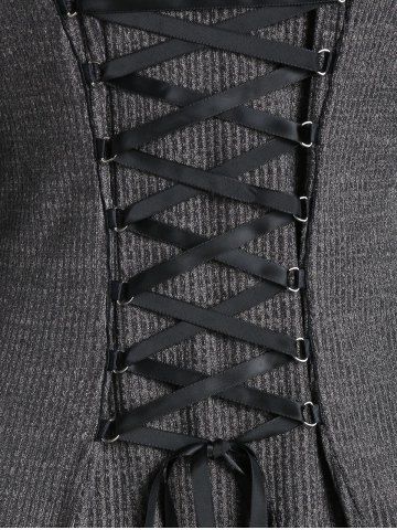 

Lettuce Trim Mock Button Knitted Gothic Dress, Multi-a