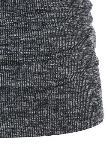 

V Neck Grommet Embellished Heathered Ribbed T-shirt, Ash gray