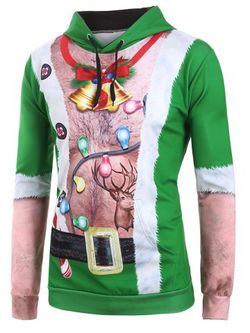 Ugly Chest Hair Print Front Pocket Christmas Hoodie - GREEN - M