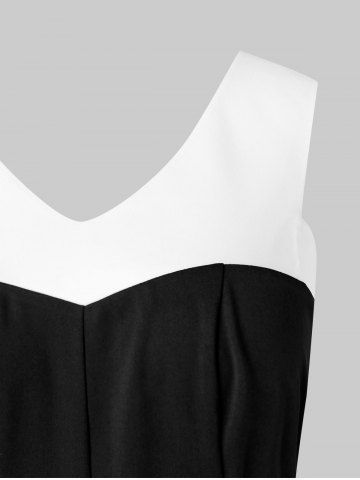 

Plus Size Two Tone Backless Fit and Flare Dress, Black