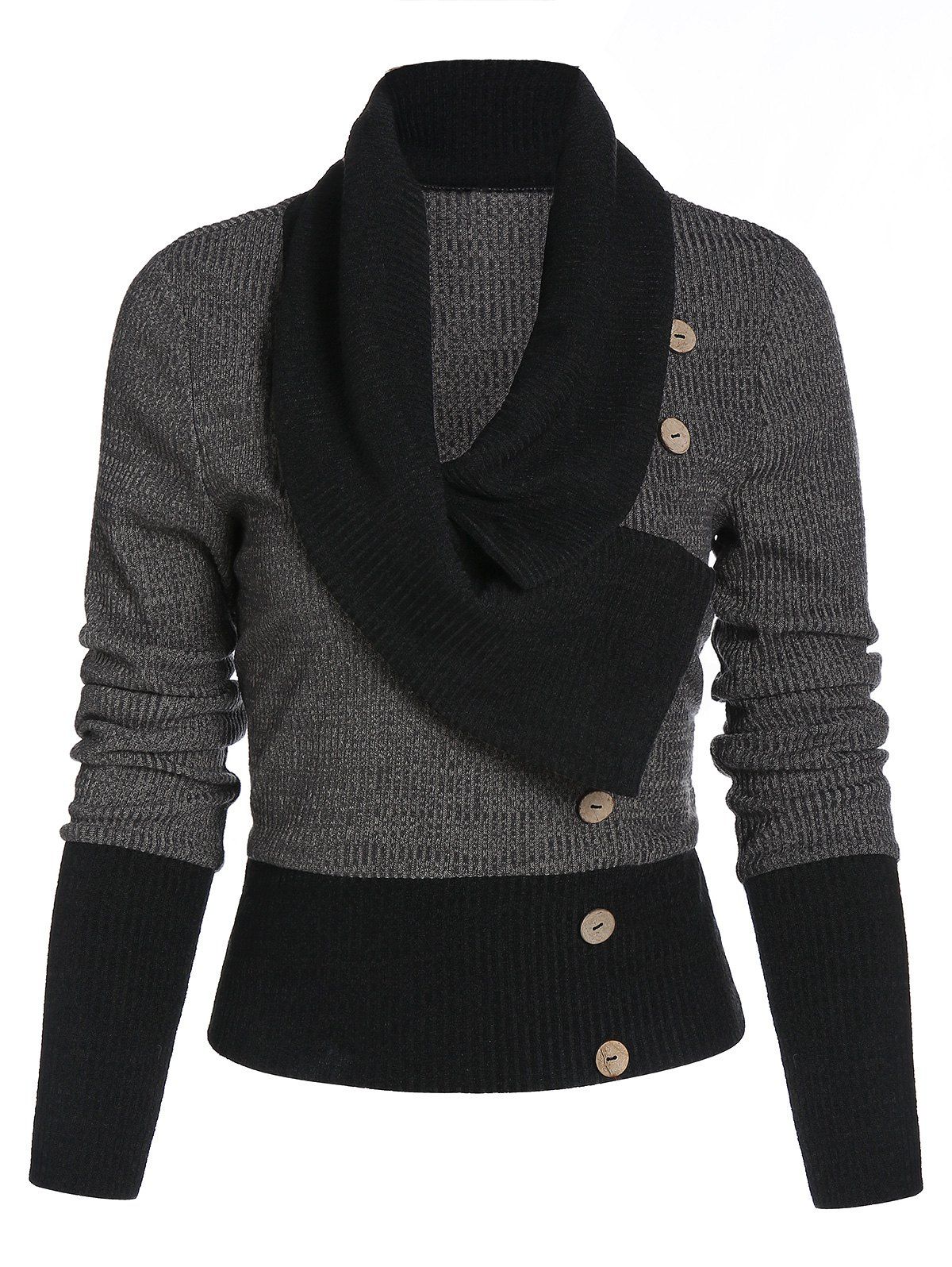 

Contrast Ribbed Mock Button Sweater, Ash gray