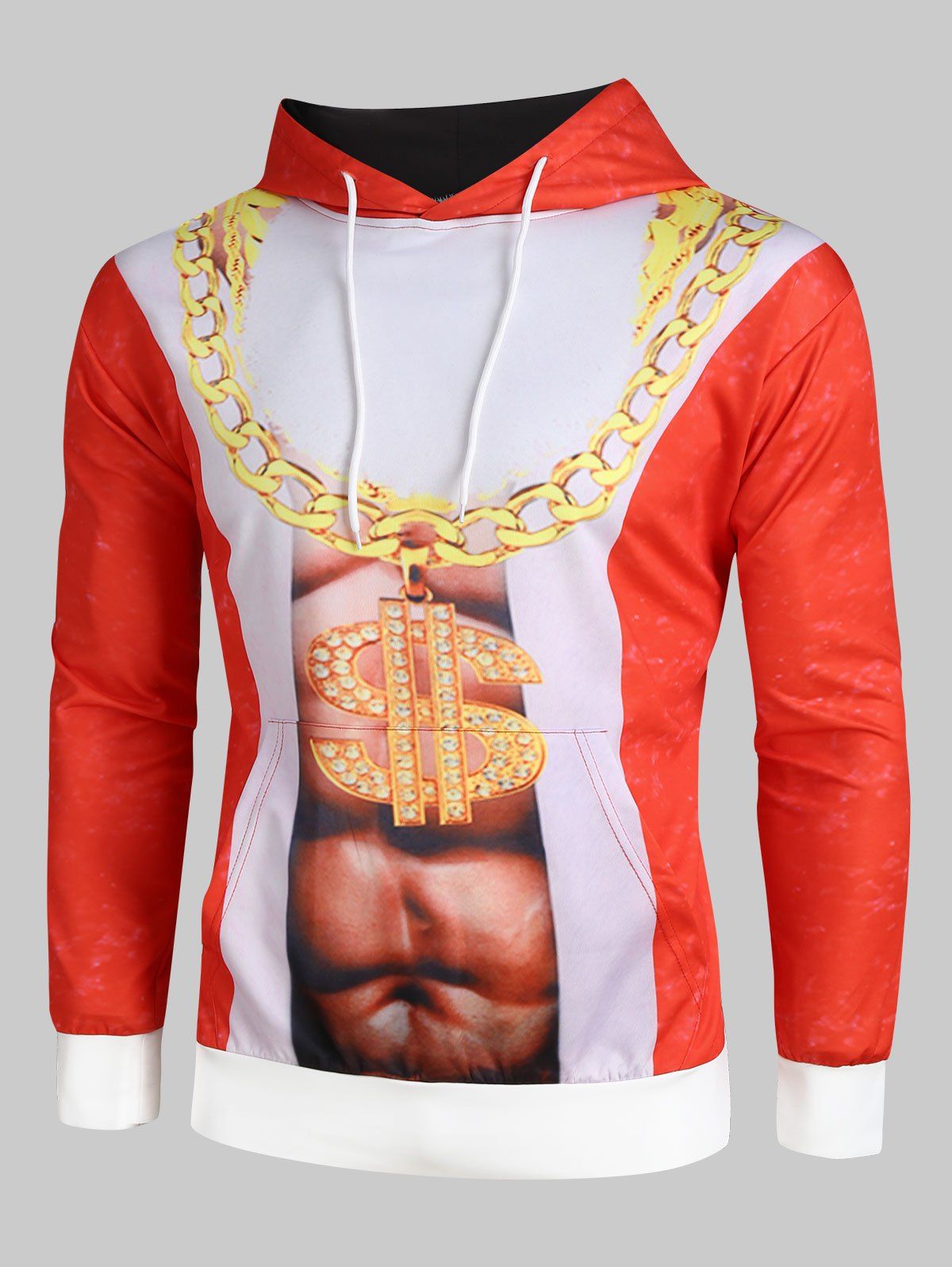 

Plus Size Naked Belly Chain Christmas Casual Hoodie, Red